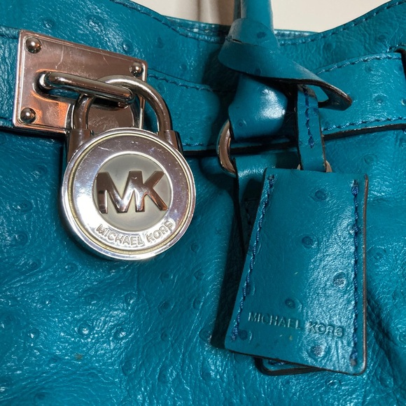 Michael Kors Hamilton Ostrich Embossed Purse, Blue - Picture 3 of 12
